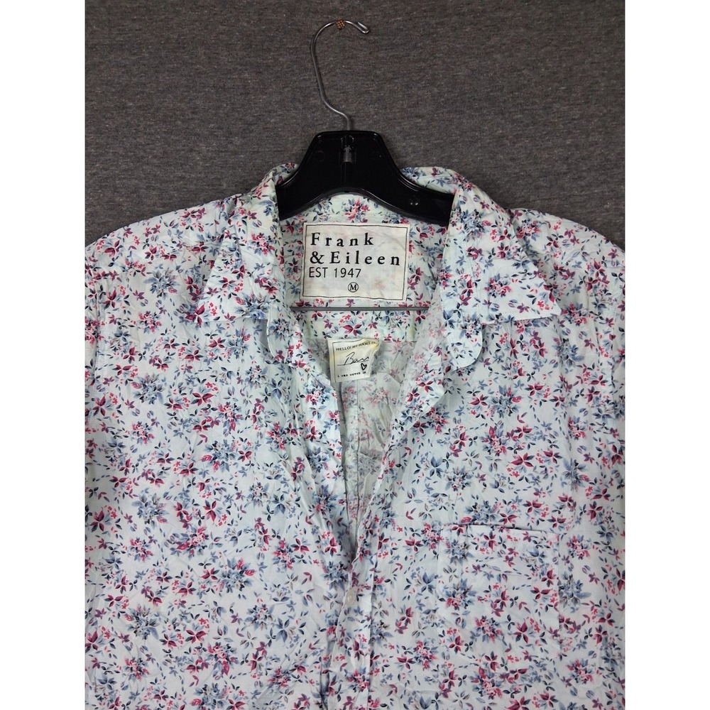 Frank and Eileen Womens Shirt M Blue‎ Floral Barry 100% Cotton Signature Crinkle